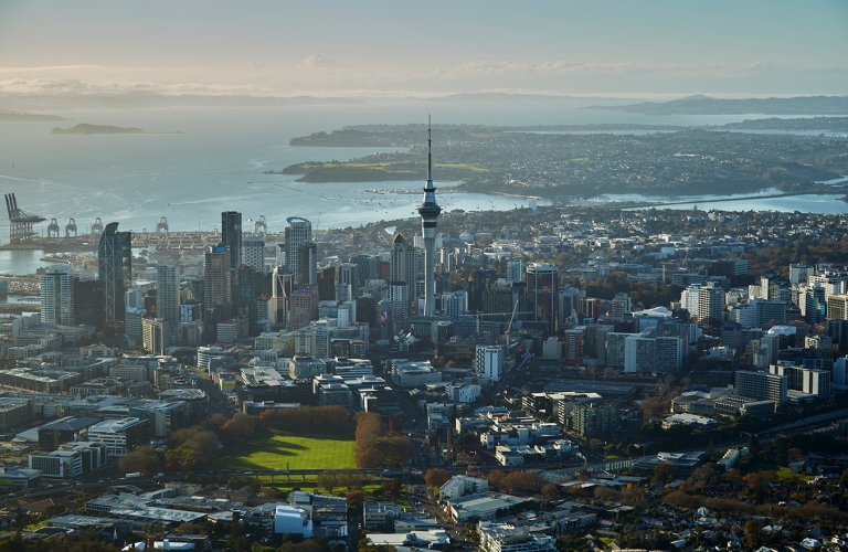 Aerial view of Auckland city with the skytower 