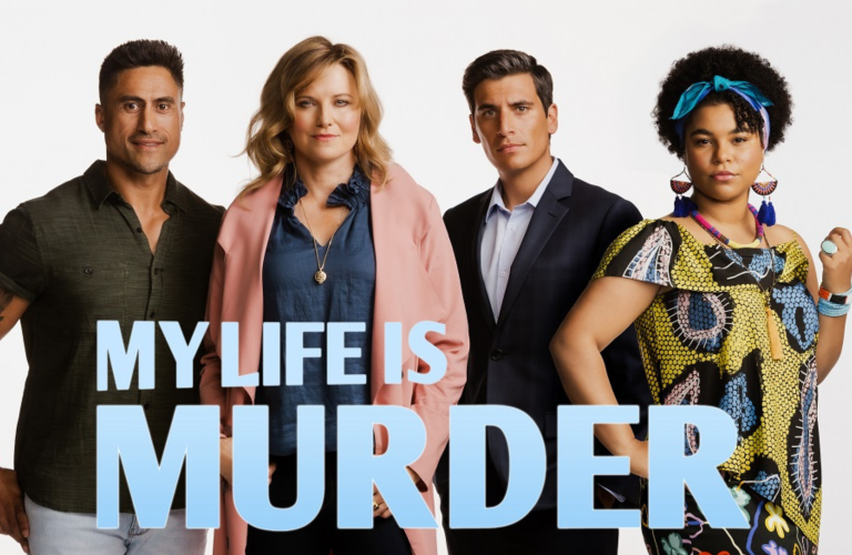 News article - My life is murder cast standing together
