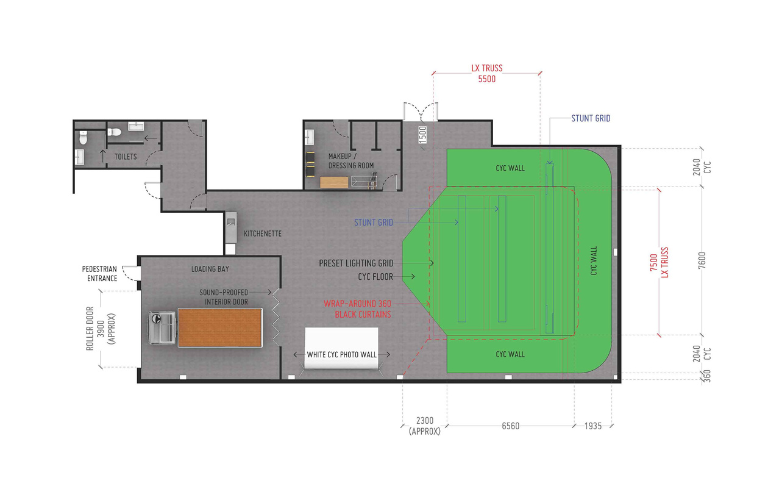 Screen Auckland - Case Study - Viva La Dirt League Studio floor plan