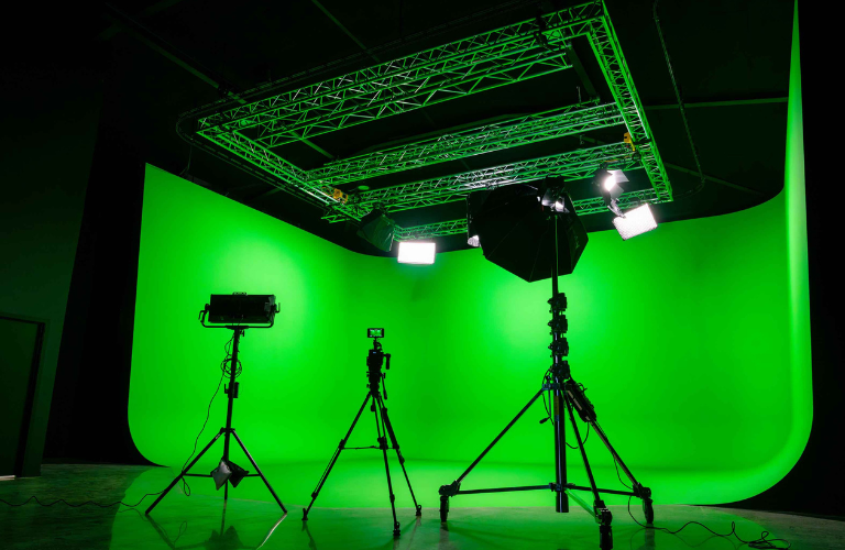 Screen Auckland - Case Study - Viva La Dirt League Studio green screen with lights