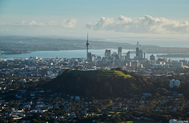 Aerial view of a Auckland City Skytower