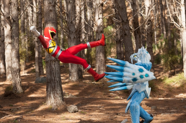 Power Rangers fighting in forest